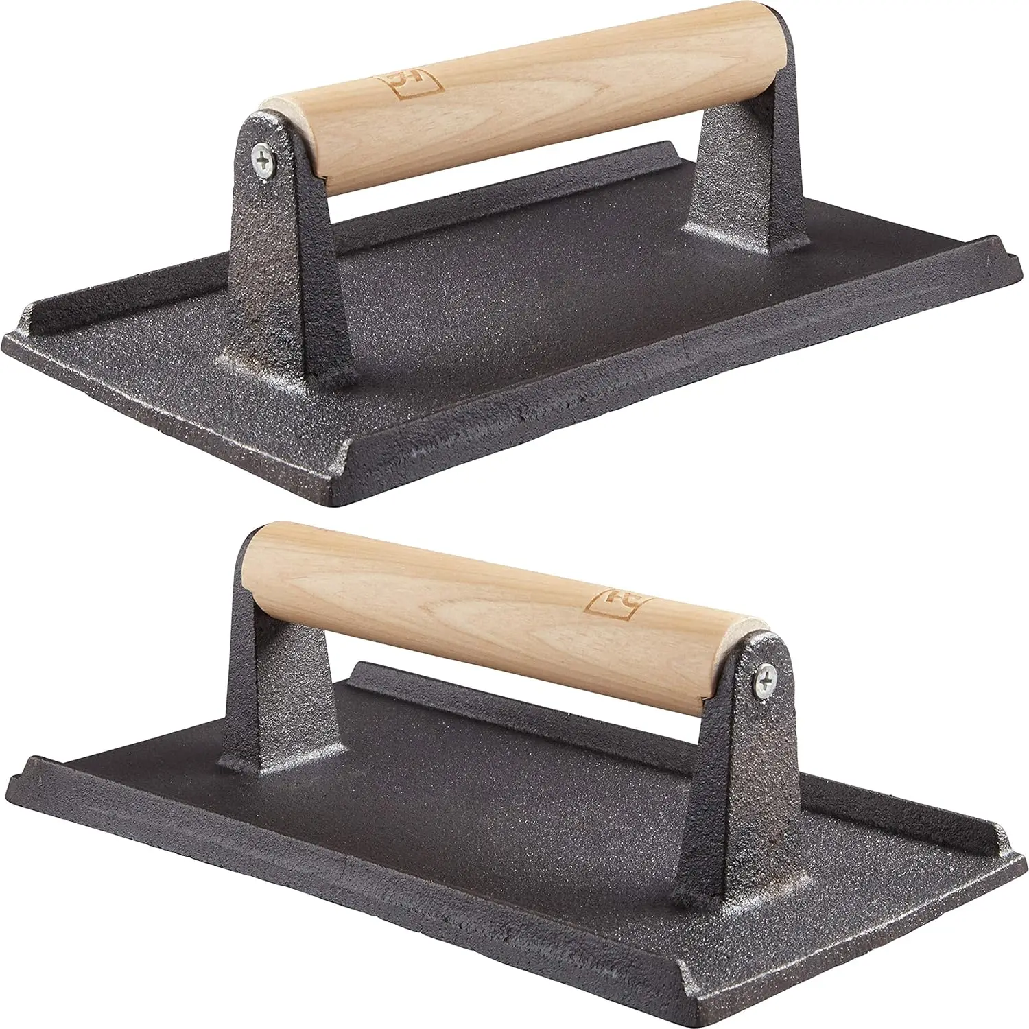 

Pro Grade, Pre Seasoned Cast Iron Grill Weight 2Pk. Heavy Duty Steak and Burger Press with Wooden Handle for Grills, Gri