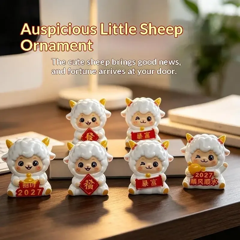 1pc/6pcs 2027 Year of Goat Lucky Sheep Figurines Eco-Friendly Resin Desktop Ornament for Living Room Bookshelf Decor