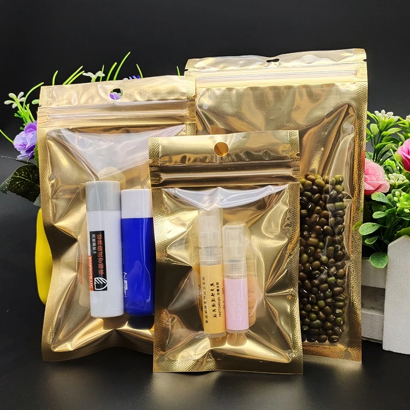 20-50 Stück/Lot Goldene Aluminiumfolien-Ziplock-Beutel, Umgekehrte Silberfarbe, Mehrfachgrößen, Wiederverschließbare Aufbewahrungsbeutel für Ornamente, Süßigkeiten und Geschenkverpackungen – Detail 4