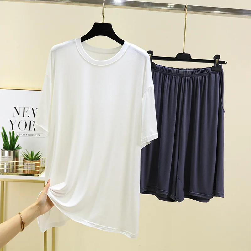 

Men's Summer Spwear Cool ort Sve Modal Color Thin Casual Simple Base irt Home Clothes Set round Ne Two-Piece