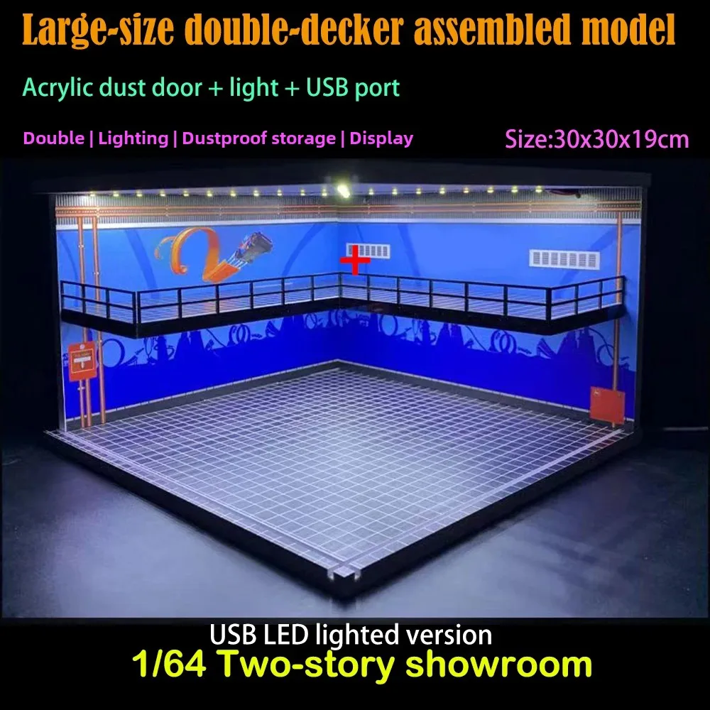 다이캐스트 자동차 차고 디오라마 모델 1/24 1/18 1/64 1/32 스케일 LED 조명 주차장 디스플레이 장면 모델 수집가를 위한 장난감 키트