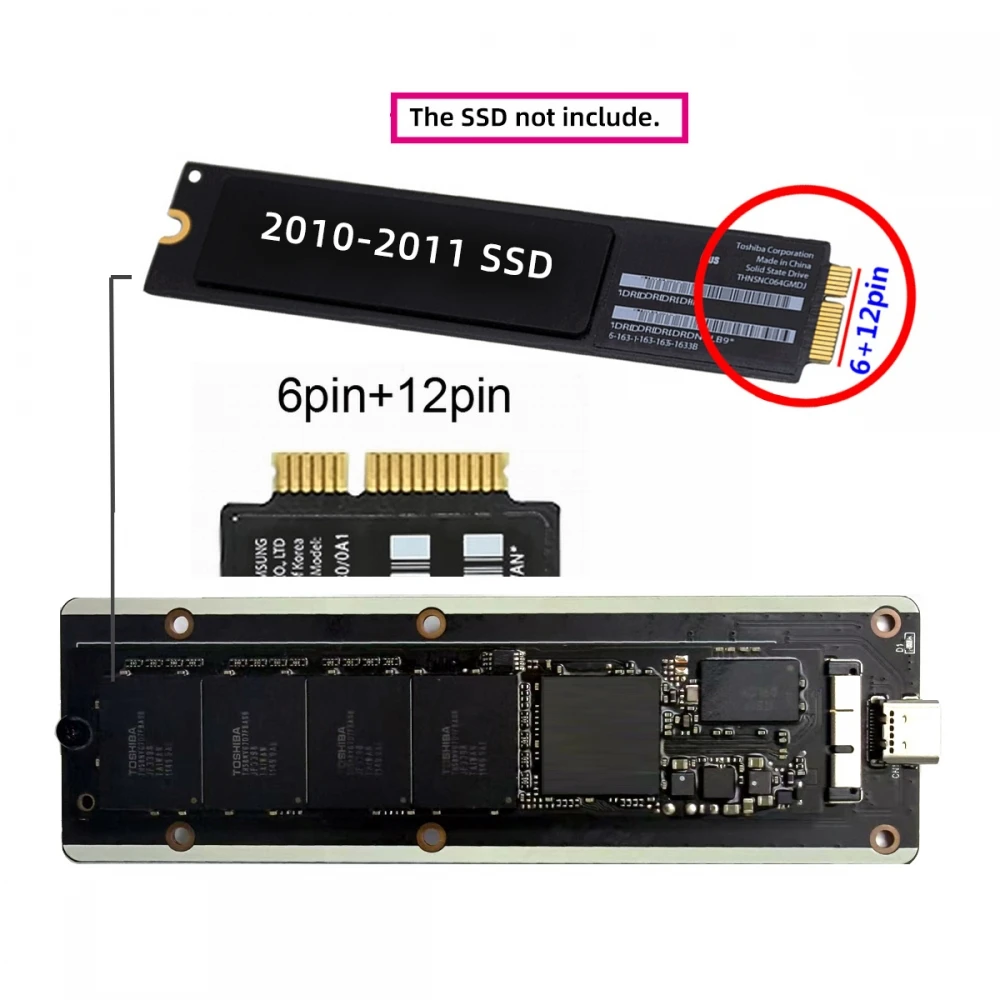 5Gbps USB3.0 Type-C to 12+6Pin Mobile Box USB-C Enclosure for MAC Air Pro 2010 2011 SSD Portable Case