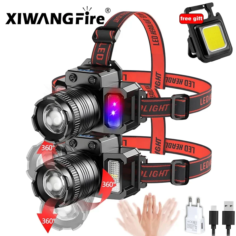 LED Sensor Headlamp Camping Search Light Head Flashlight Rechargeable Powerful Head Lamp Lanterns Power Display Headlights