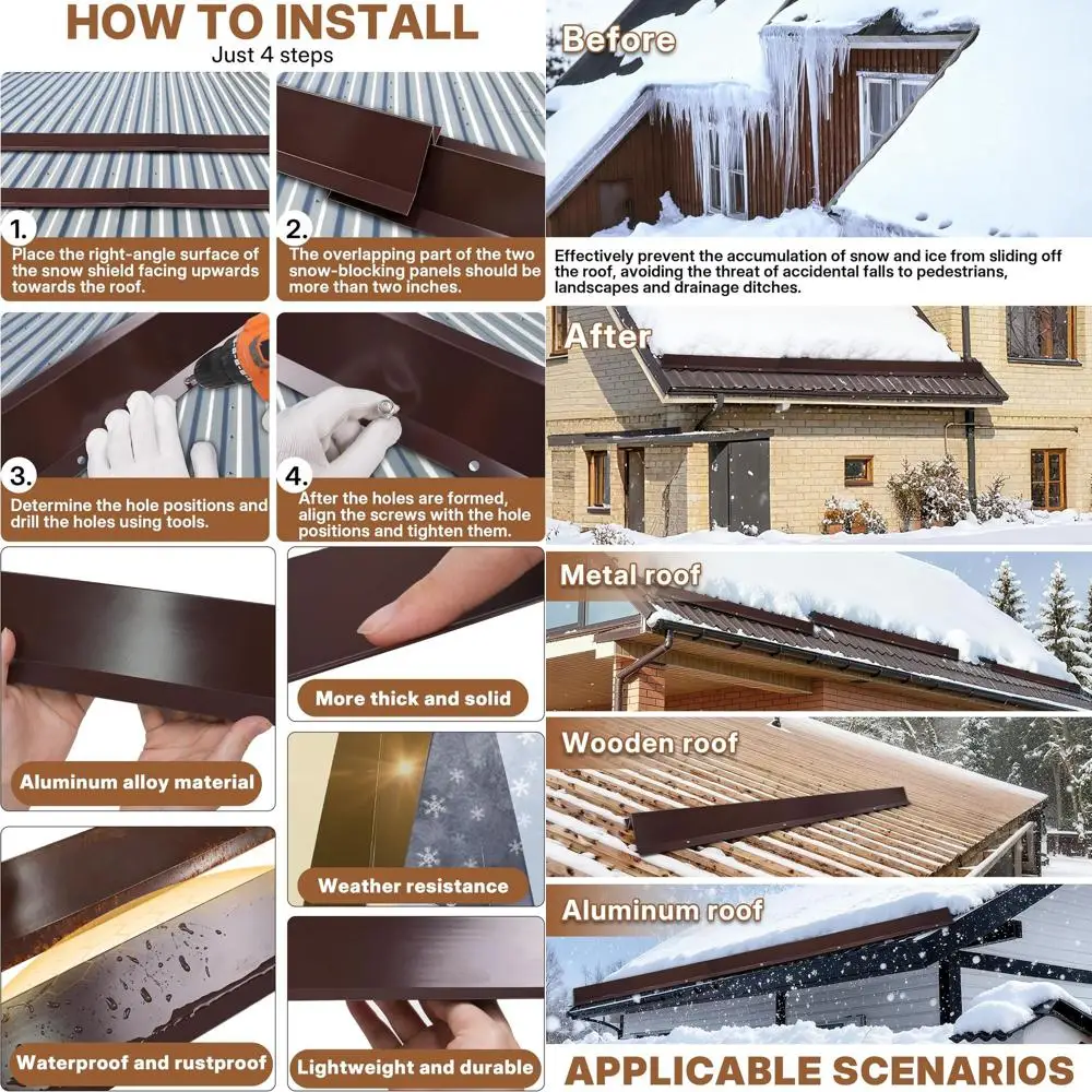 

Коричневый комплект снегоочистителей на металлической крышу длиной 31 фута, 8 шт., длина 3,9 фута, винты в комплекте, для алюминиевых и деревянных крыш