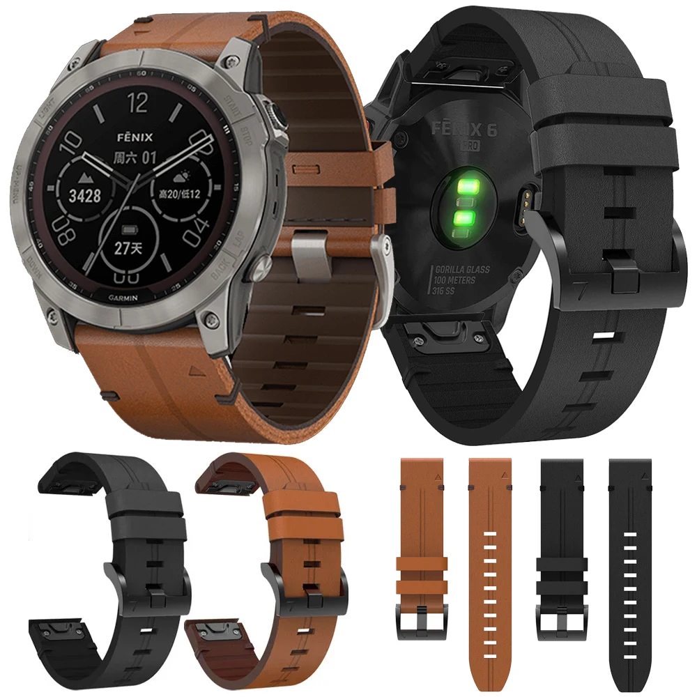 Cinturino in pelle QuickFit da 22 26 mm per Garmin Fenix 7 7X Pro 6 6X GPS 5 5X plus 3HR/Enduro2/Epix Gen 2/instinct 2X 965 Bracciale a fascia