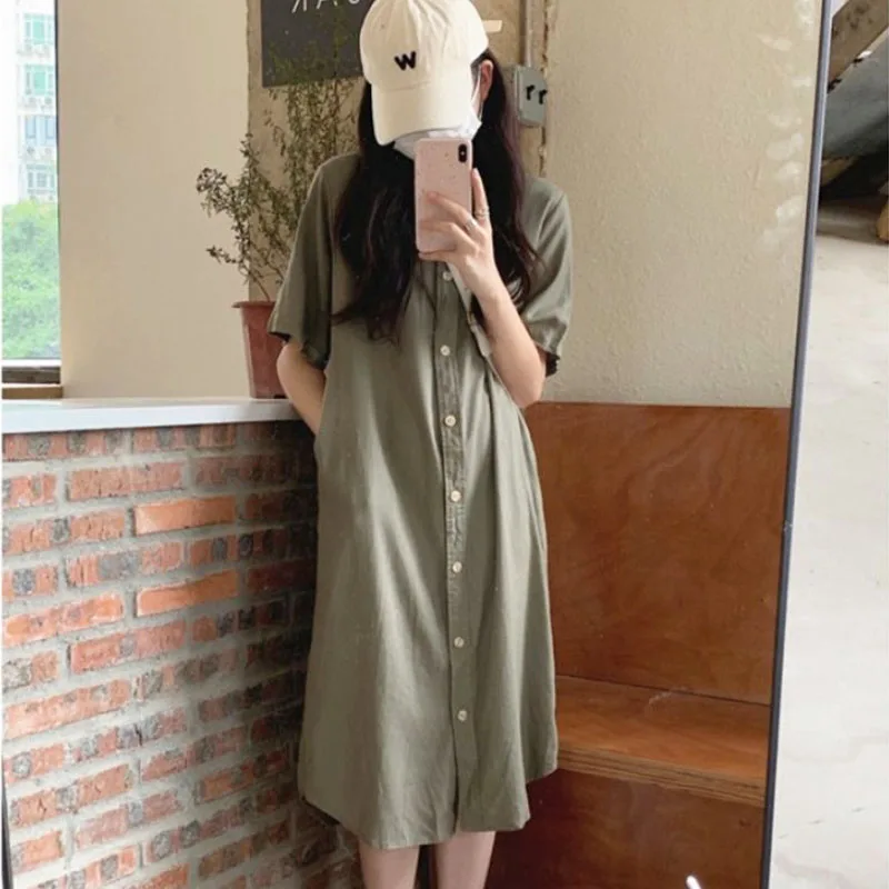 Loose Cotton and Linen Dress, New Spring and Summer Niche Mid Length Skirt, This Year's Popular Skirt, Shirt Skirt for Women