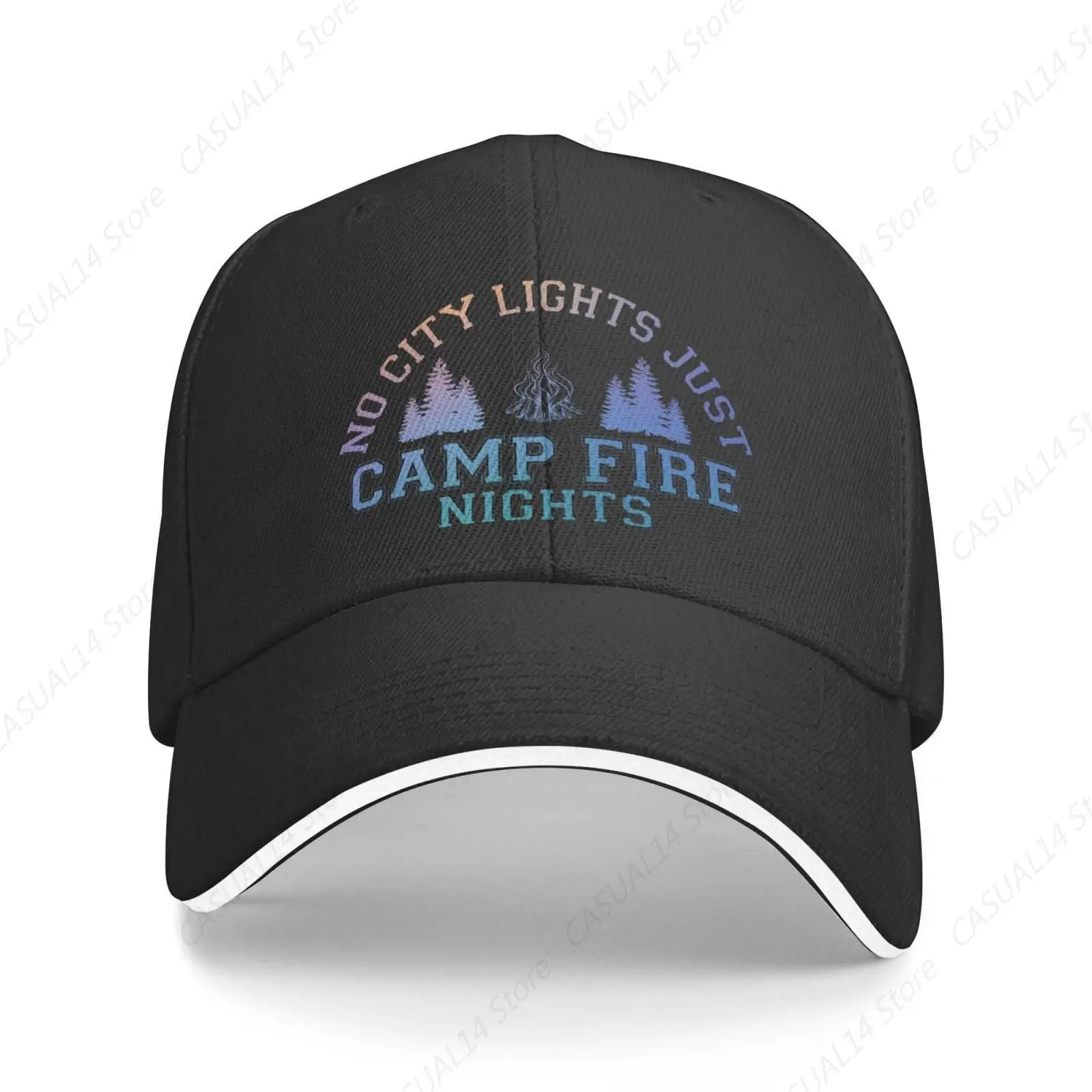 No City Lights Just Camp Fire Nights Baseball Cap Adjustable Trucker Hat Vintage Graphic Snapback Caps Casquette Black