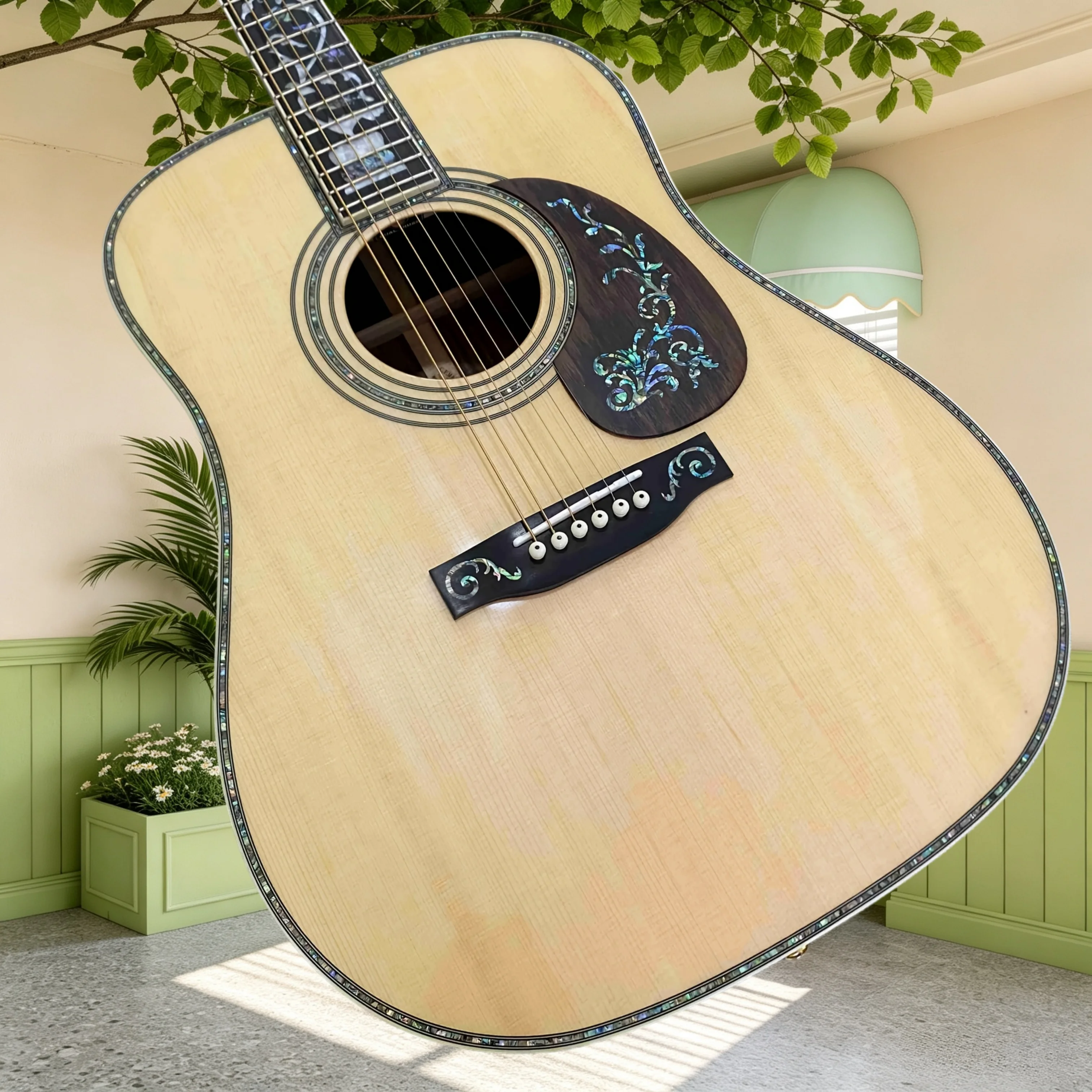 41 Inch D45 Acoustic Guitar Spruce Top Rosewood Back Sides Abalone Floral Inlay Musician Fingerstyle Practice Fingerstyle