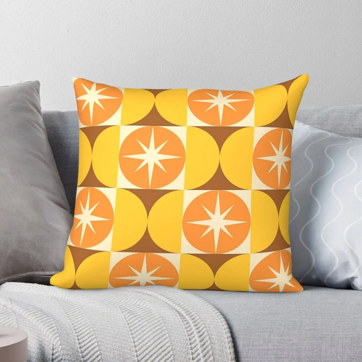 Mid Century Starbursts Circles Pillowcase Polyester Linen Velvet Creative Zip Decor Throw Pillow Case Sofa Cushion Cover 45x45