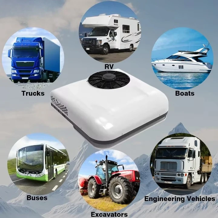 مكيف هواء مثبت على السطح 12 فولت تيار مستمر 12 فولت 24 فولت مكيف هواء لوقوف السيارات الكهربائية لسيارة فان شاحنة حافلة قافلة