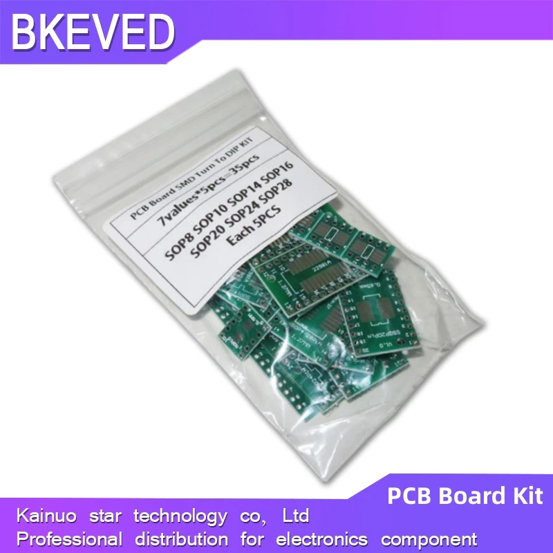 35pcs=7value*5pcs PCB Board Kit SMD Turn To DIP SOP MSOP SSOP TSSOP SOT23 8 10 14 16 20 24 28 SMT To DIP original new