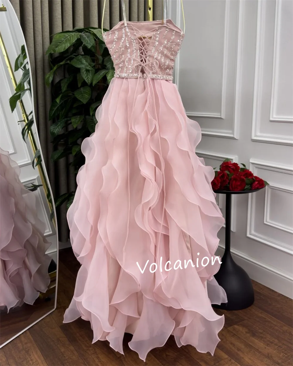 Длинные платья трапециевидной формы без бретелек с рюшами из органзы по индивидуальному заказу, торжественный вечер, изысканный блеск