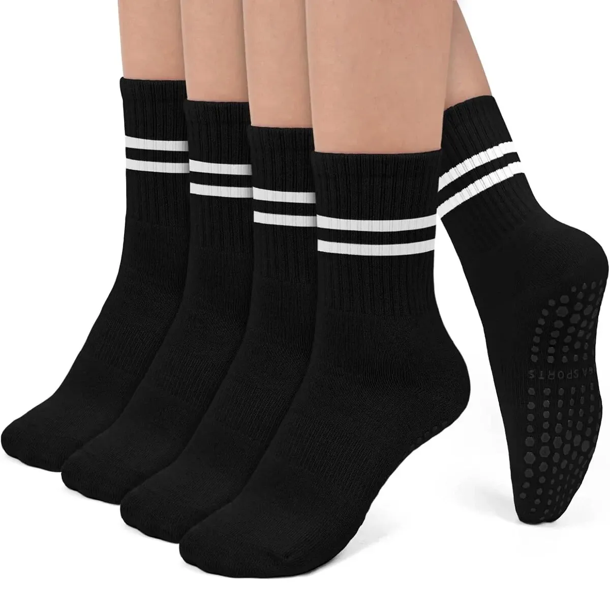 4 Pairs Mid-tube Women Yoga Socks Cotton Non-slip Silicone Indoor Fitness Socks Floor Socks Dance Pilates Sports Socks