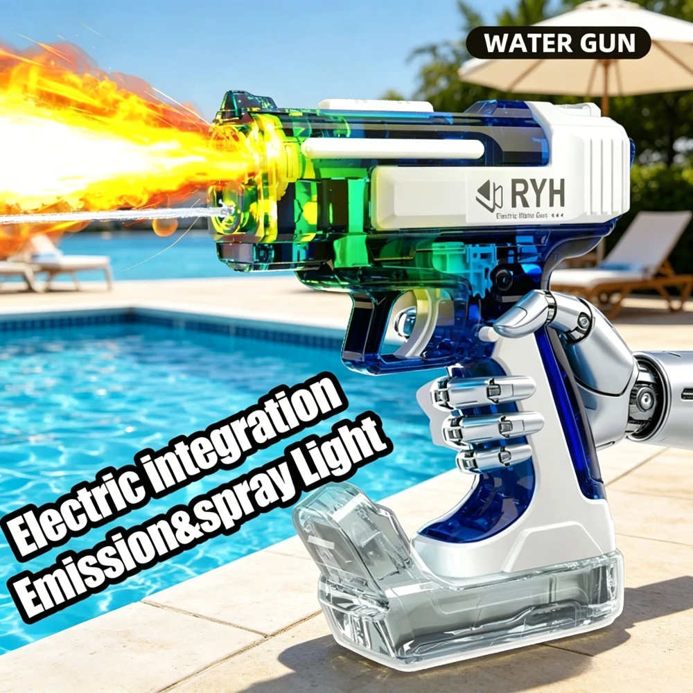 New Model Flame Throwing Spray Water Gun Fully Automatic Electric Multishot Interlocking Reloading Dual Mode Water Spraying