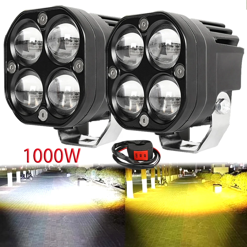 

1000W Super Bright 3 Inch Dual Color LED Motorcycle Headlights Spotlights Auxiliary12V 24V Driving Lamp for 4x4 Car Auto SUV ATV