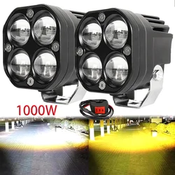 1000W Super Bright 3 Inch Dual Color LED Motorcycle Headlights Spotlights Auxiliary12V 24V Driving Lamp for 4x4 Car Auto SUV ATV