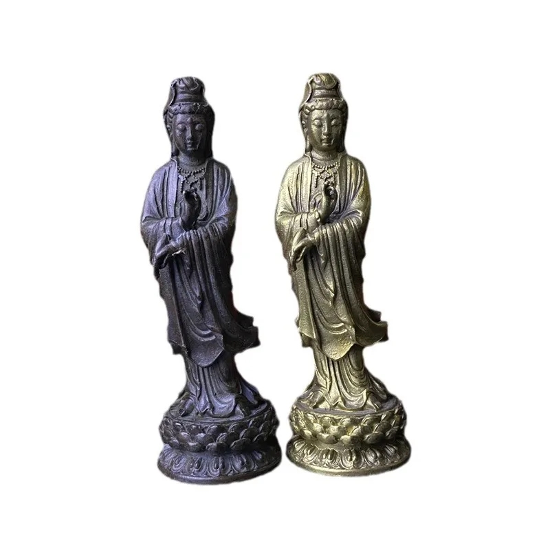 Guanyin Buddha  ornament, handicrafts, home desktop, entrance decoration, lotus station ornament bronze statue, figure sculpture