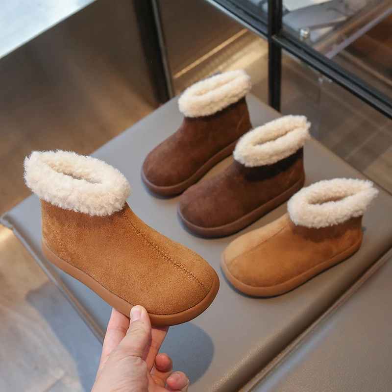 

Children's Winter Boots 2025 New Classic Girls Ankle Plush Boots Fashion Warm Soft Bottom Kids Outdoor Cotton Boots Back Zipper