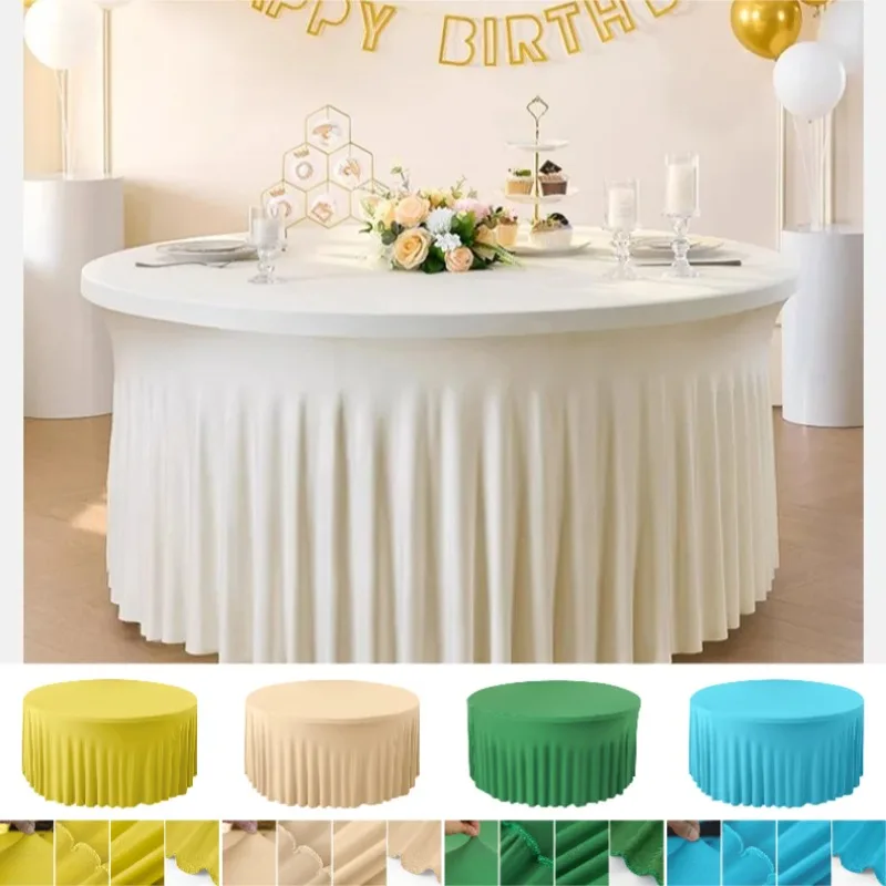 4/5/6FT Spandex Round Tablecloth Wrinkle-Free Ruffle Design Wedding Table Decorations Fitted Stretch Table Skirts for Birthday