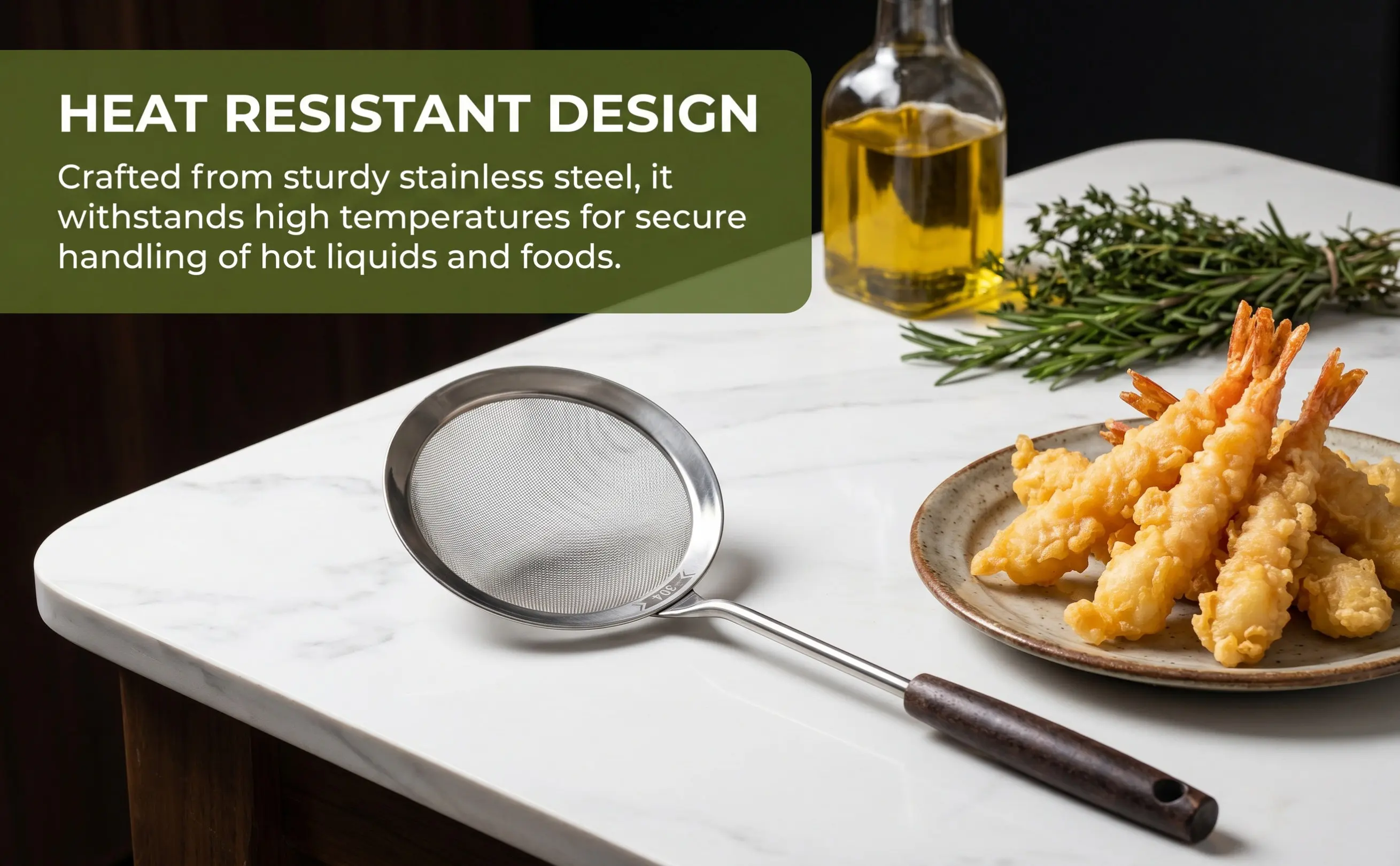 Stainless Steel Oil Filter Spoon with Fine Mesh Skimmer for Frying, Cooking, Noodles, Vegetables, Meats & French Fries