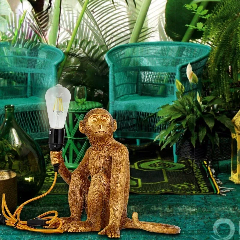 Nordic Creative Personality Hemp Rope Resin Droplight Sitting Room Monkey Lamp Study Bedroom Restaurant Light