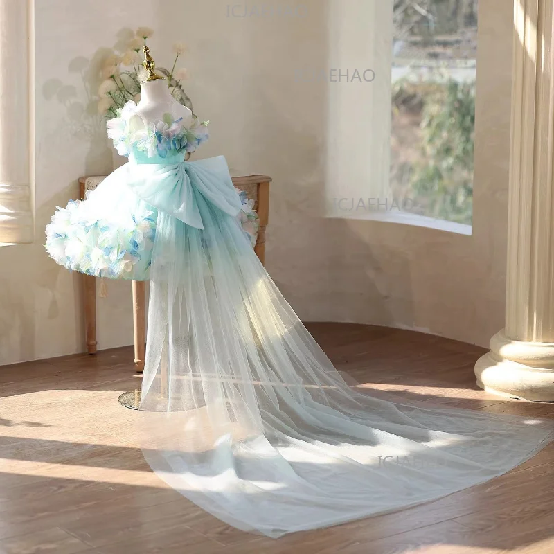 2026 Children Girls Formal Dress New Elegant Birthday Princess Gown Kids Host Piano Performance Tutu Wedding Flower Girl Costume