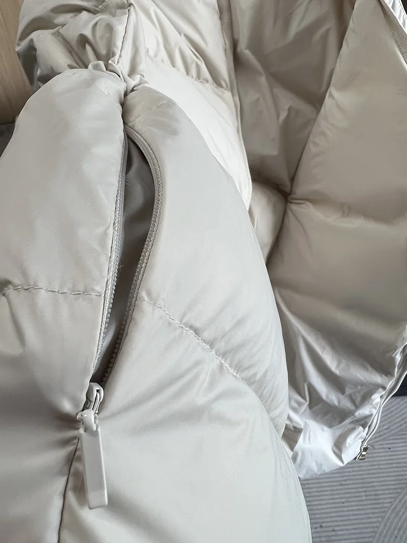 الخريف الشتاء الرباط خفيفة الوزن أسفل سترة الإناث الخامس الرقبة عادية مبطن سستة الصدريات النساء الأبيض بطة أسفل سترات فضفاضة