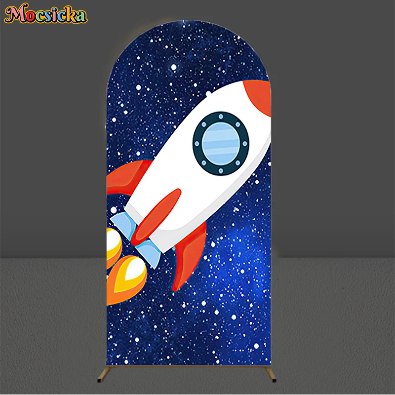 Universe Arch Background Photography Rocket Astronaut Spacecraft Children Kids Baby Happy Birthday Backdrop Decor Props Poster