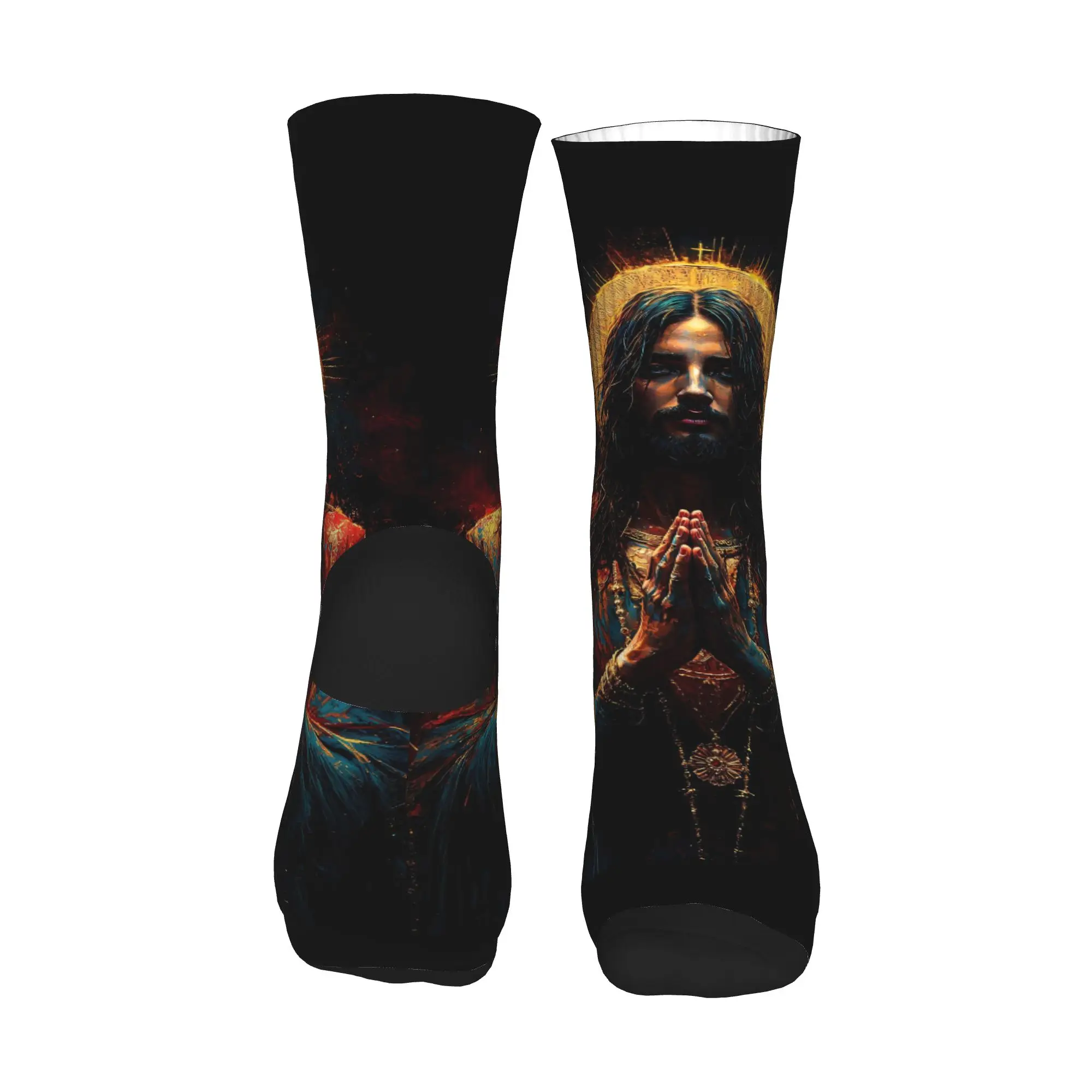 Calcetines con estampado colorido de Jesucristo, medias estampadas antideslizantes para adultos y hombres, calcetines informales de primavera suaves y medianos para ciclismo