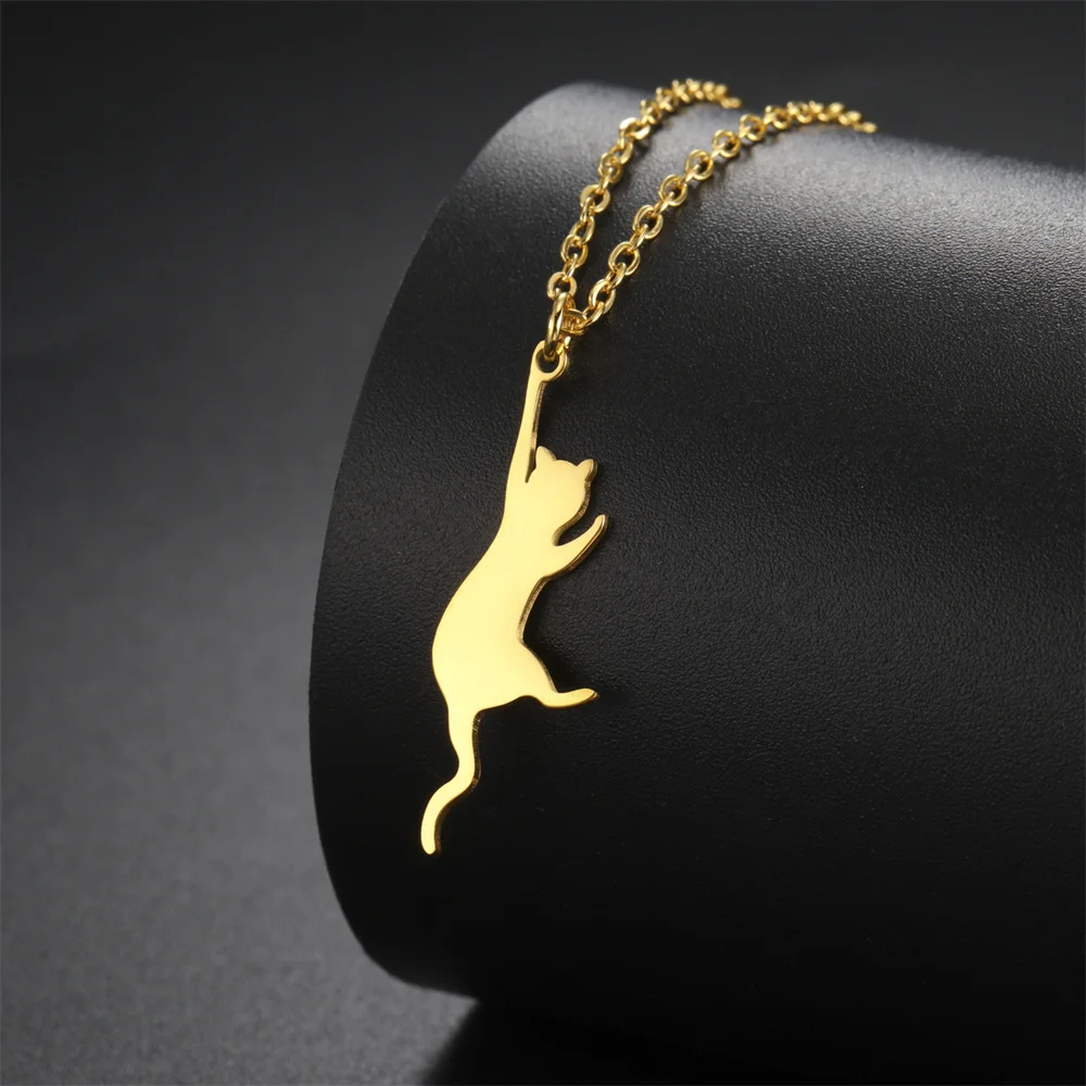 My Shape Katzen-und Fischgräten Anhänger Halsketten für Frauen Mädchen Kätzchen Tiere Charms Halskette Halsreif Edelstahl Schmuck – Detail 12