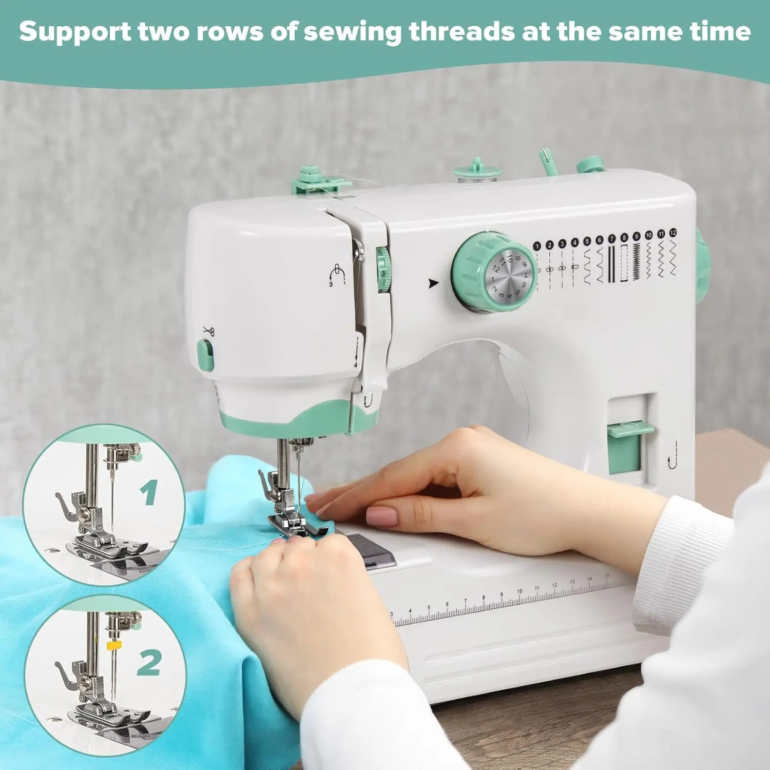 

Beginner Sewing Machine Portable Sewing Machine with 12 Stitch Modes, Dual Needle & Adjustable Speed Lightweight Design Home DIY