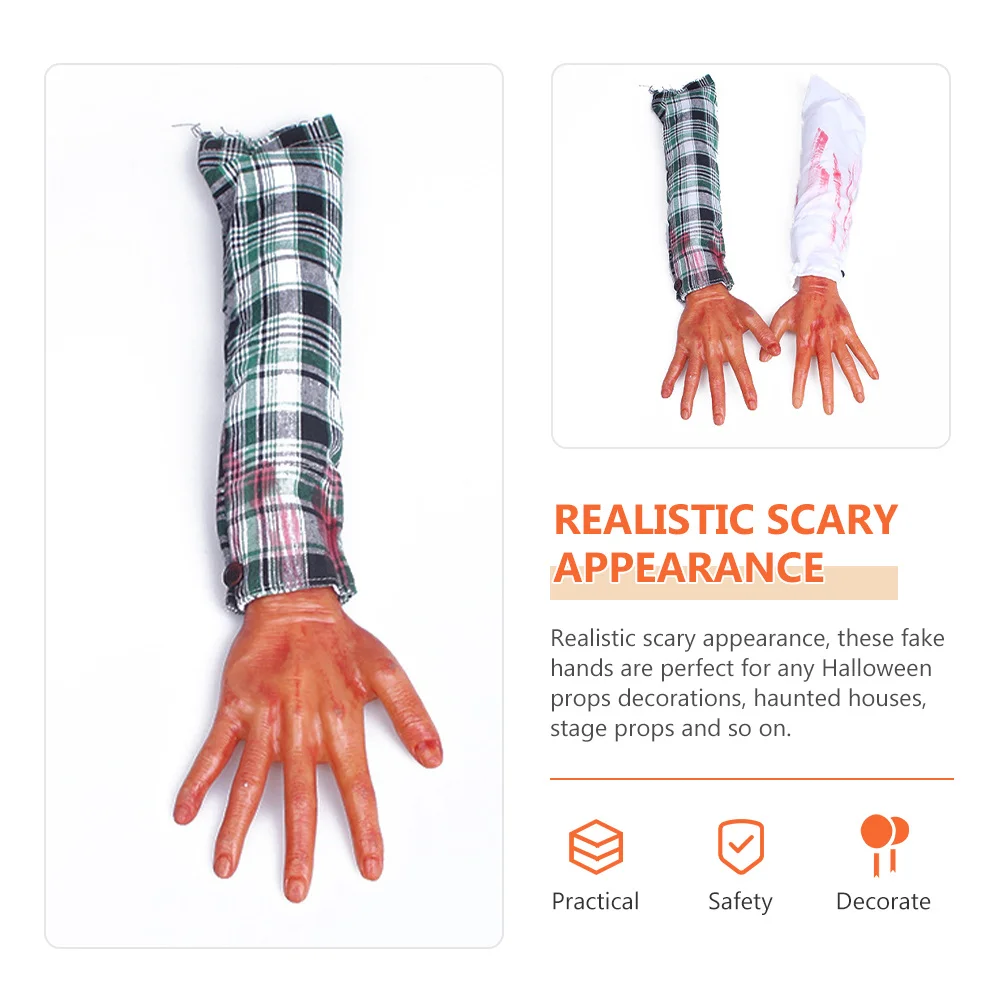 2Pcs Fake Hand Props Realistic Scary Halloween Supplies for Haunted House Party Decorations Trick Prank Accessories