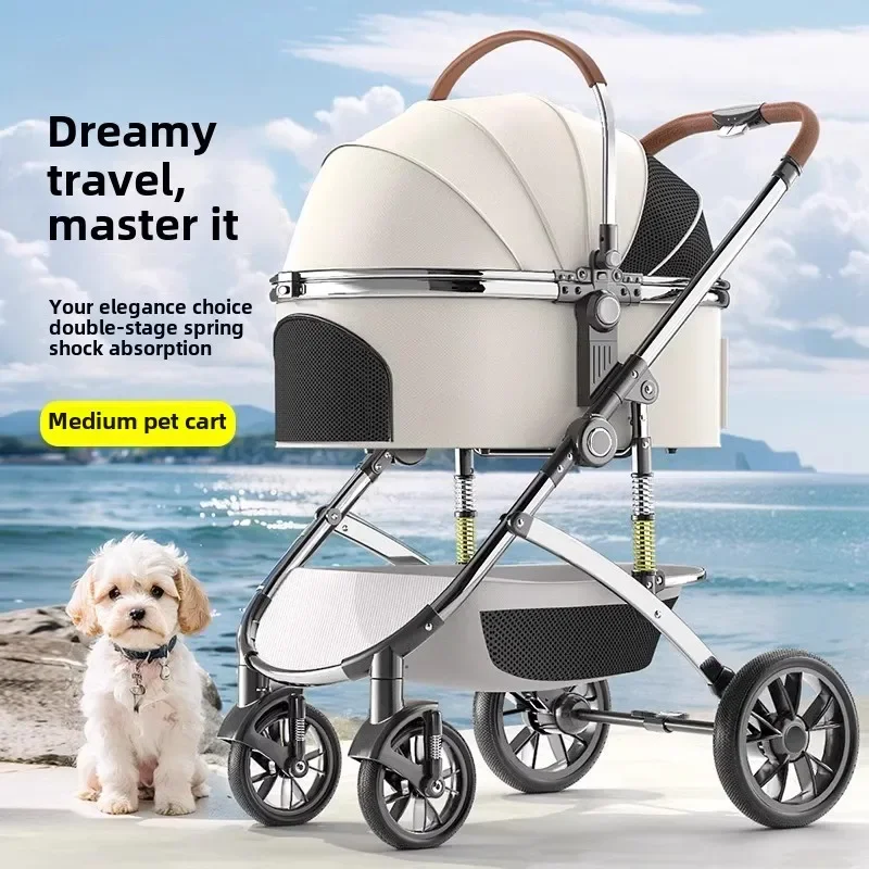 Pet Stroller Medium and Large Multi-functional Portable Foldable Aluminum Alloy Dog and Cat Outing Dog Stroller Bag Detachable