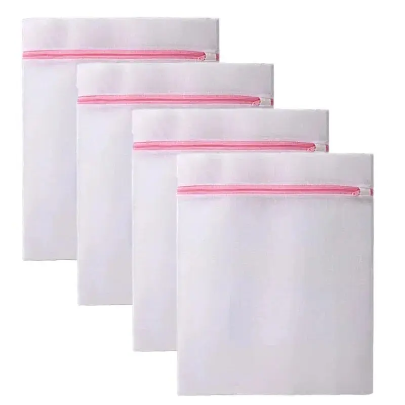 1-4PCS Fine Mesh Laundry Bags Pink Zipper Durable Anti-deformation Delicate Lingerie Washing Bags Large Capacity Clothes Storage