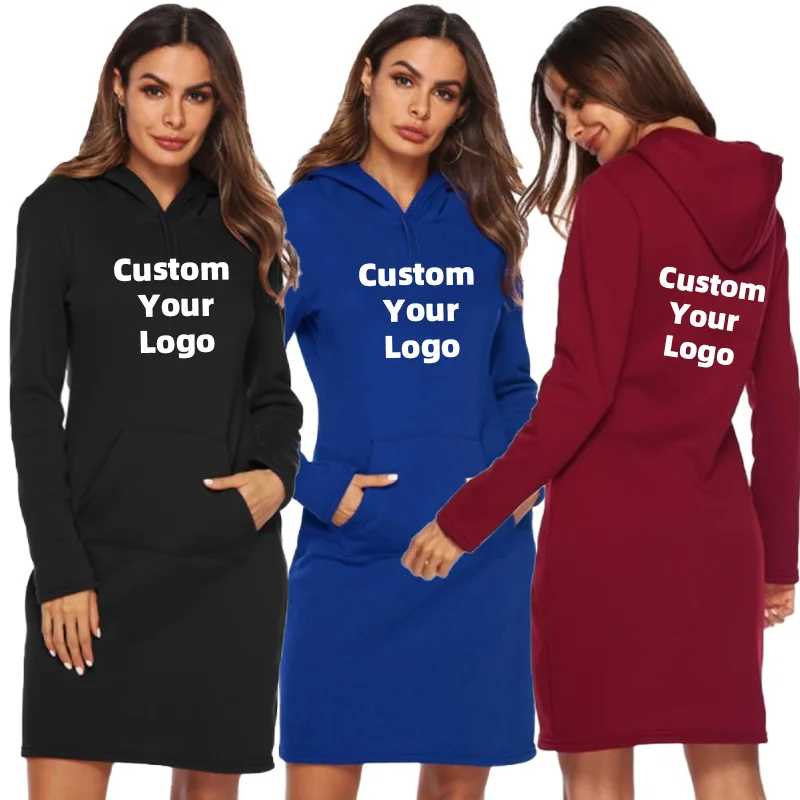 

Women's Fashion Sweatshirt Dresses for Women Pocket Hooded Casual Dress Customize your logo Mini Dress