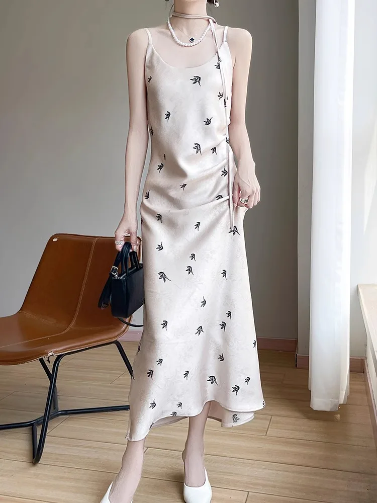 Ele Satijnen Print Design A-lijn Dr Luxe mat Hoge Taille Lange Rok Svel Dames Faion Pendelen Dr