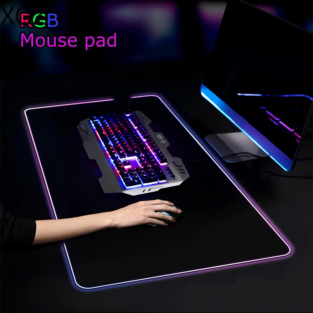 XL XXL Black and White Background RGB Gaming Mouse Pad LED 14 Lights E-Sports Table Mat Gamer Carpet Gaming Accessories