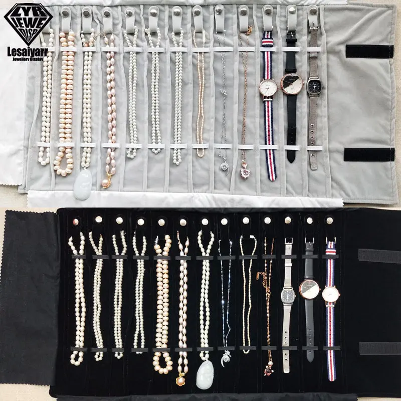 Luxury Velvet Chain Jewelry Storage Roll Bag Pendant Necklace Organizer Pouch Watch Bracelet Display Holder Travel Case Portable