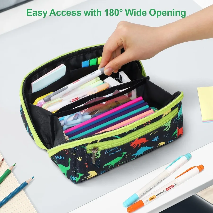 กล่องดินสอความจุขนาดใหญ่สำหรับเด็กผู้ชาย - กระเป๋าใส่ดินสอเปิดกว้างพร้อมช่องใส่ของ 8 ช่อง ดีไซน์นุ่มน่ารัก เหมาะสำหรับอุปกรณ์การเรียน