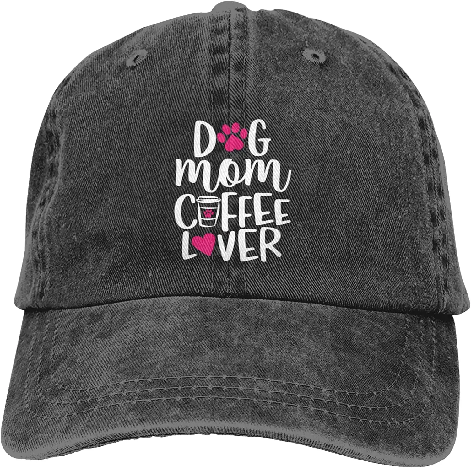 Women Funny Dog Mom Coffee Lover Baseball Cap Adjustable Vintage Washed Denim Hat Polyester Adult Four Seasons Casual