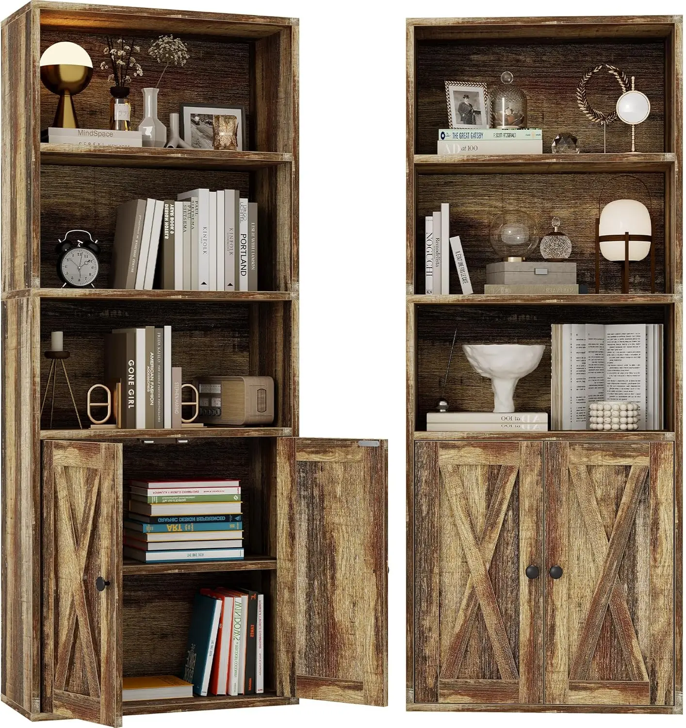 أرفف الكتب الصناعية IRONCK وخزائن الكتب مع الأبواب 11.8 بوصة مجموعة عمق من 2 أرضية واقفة و5 أرفف تخزين للعرض