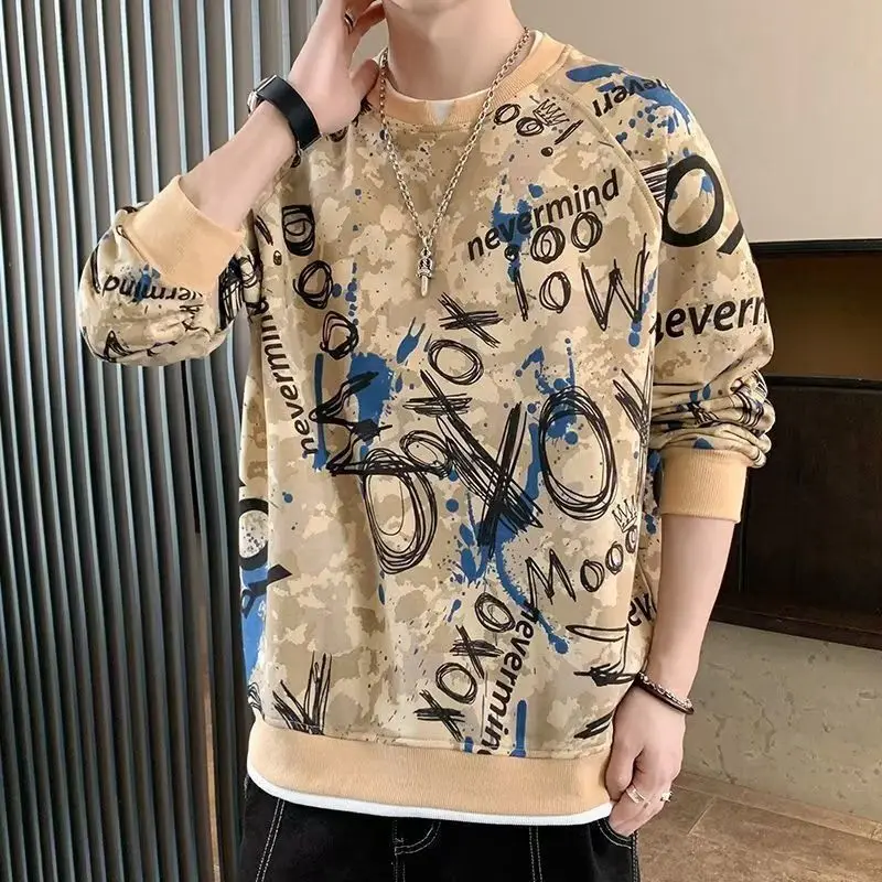 

Fashion Printed Spliced Fake Two Pieces Sweatshirts Men's Clothing 2024 Spring New Loose All-match Tops Casual Sweatshirts