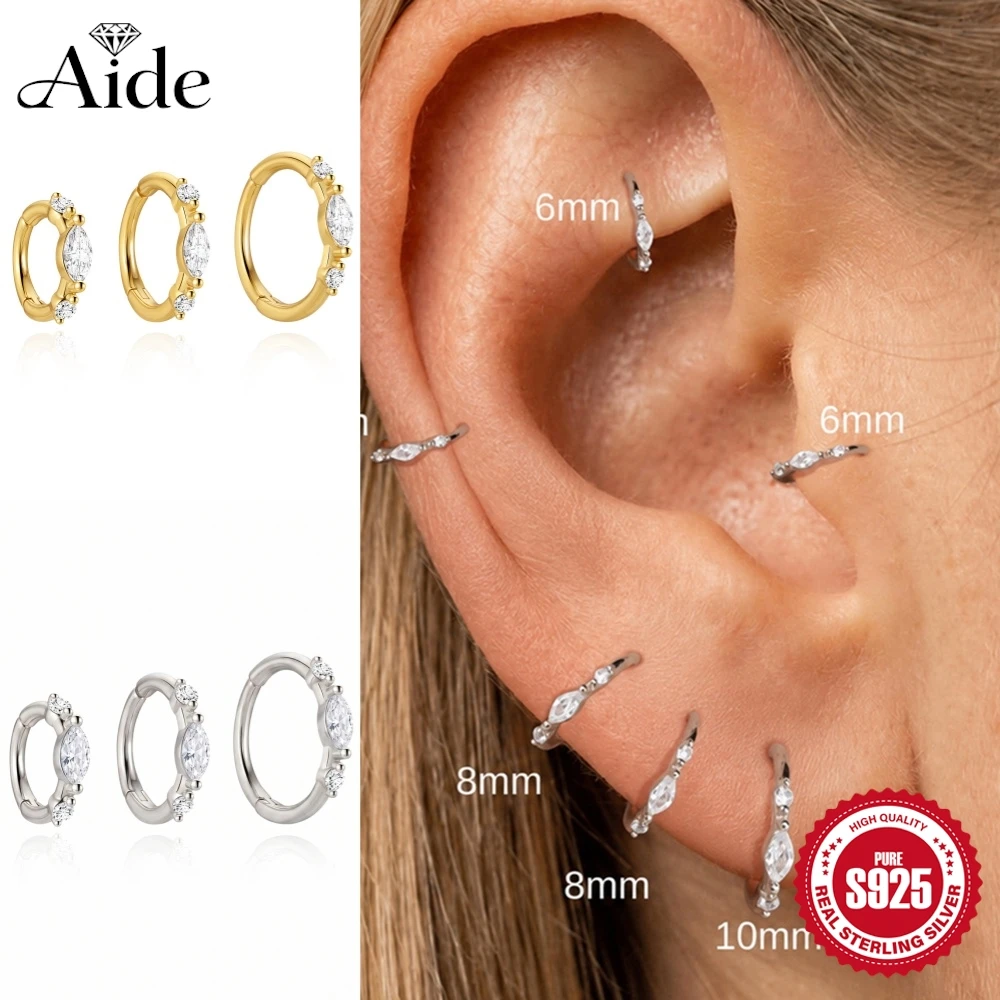 AIDE 925 Sterling Silber Klassische Pferdeaugen-CA-Zirkon-Ohrringe in verschiedenen Größen für Damen, für Ohrläppchen, Tragus, Knorpel, Huggies-Piercing-Ohrringe, Geschenk