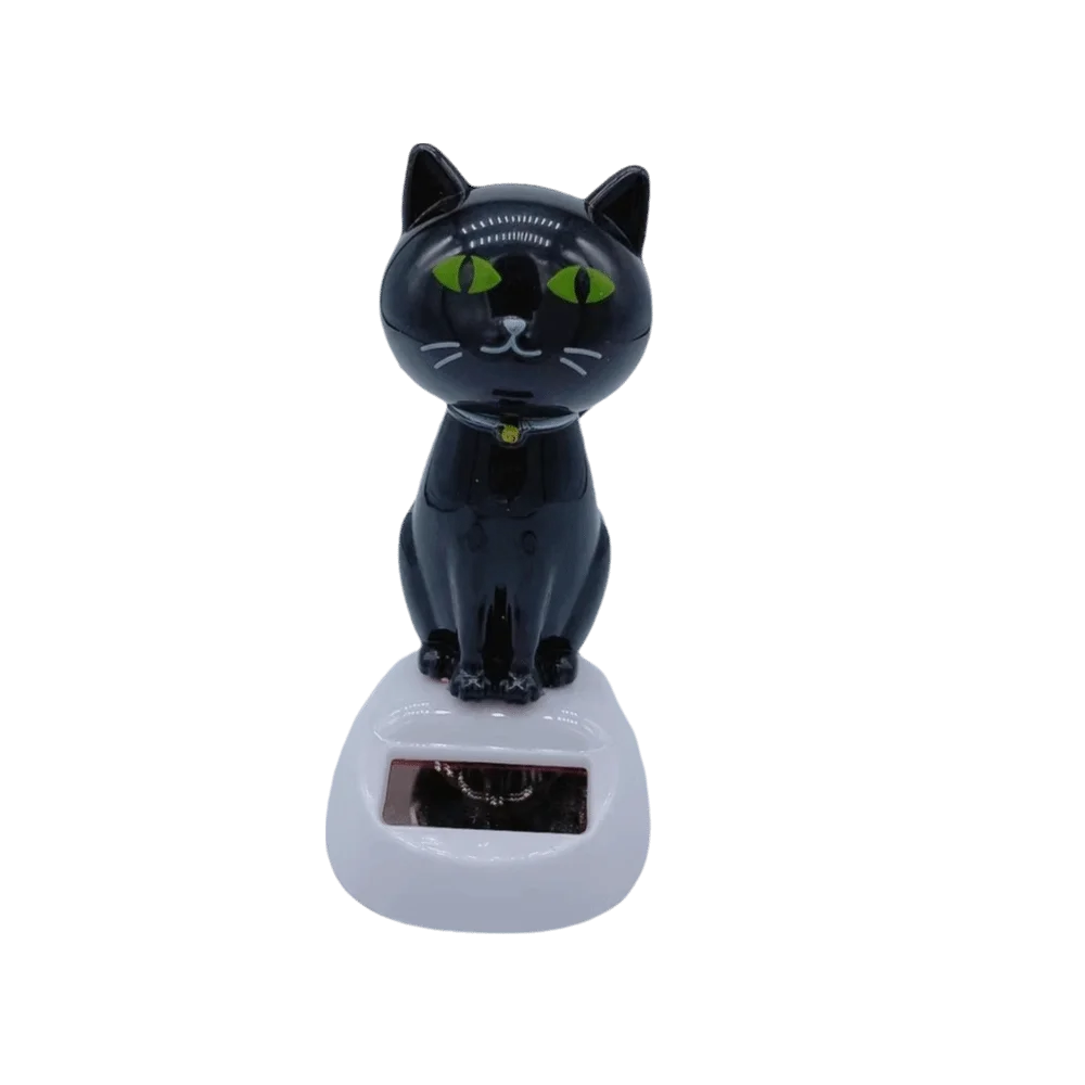 Resin Solar Powered Cat Ornament Solar Energy Driven Cartoon Car Dashboard Decor Automatic No Battery Needed Cat Figurine