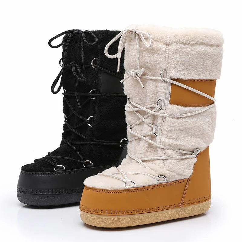 New Women's Winter Boots Thickened Space Boots Women Fur Splicing High tube Woman Snow Boots Ldaies Winter Shoes Non-slip