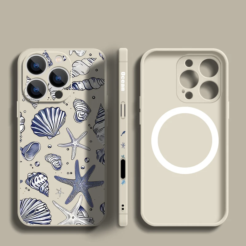 Силиконовый магнитный чехол в виде морской звезды для iPhone 16e 16 15 Pro 14 13 12 Pro Max 11, мягкий чехол для телефона Magsafe Wireless Charge