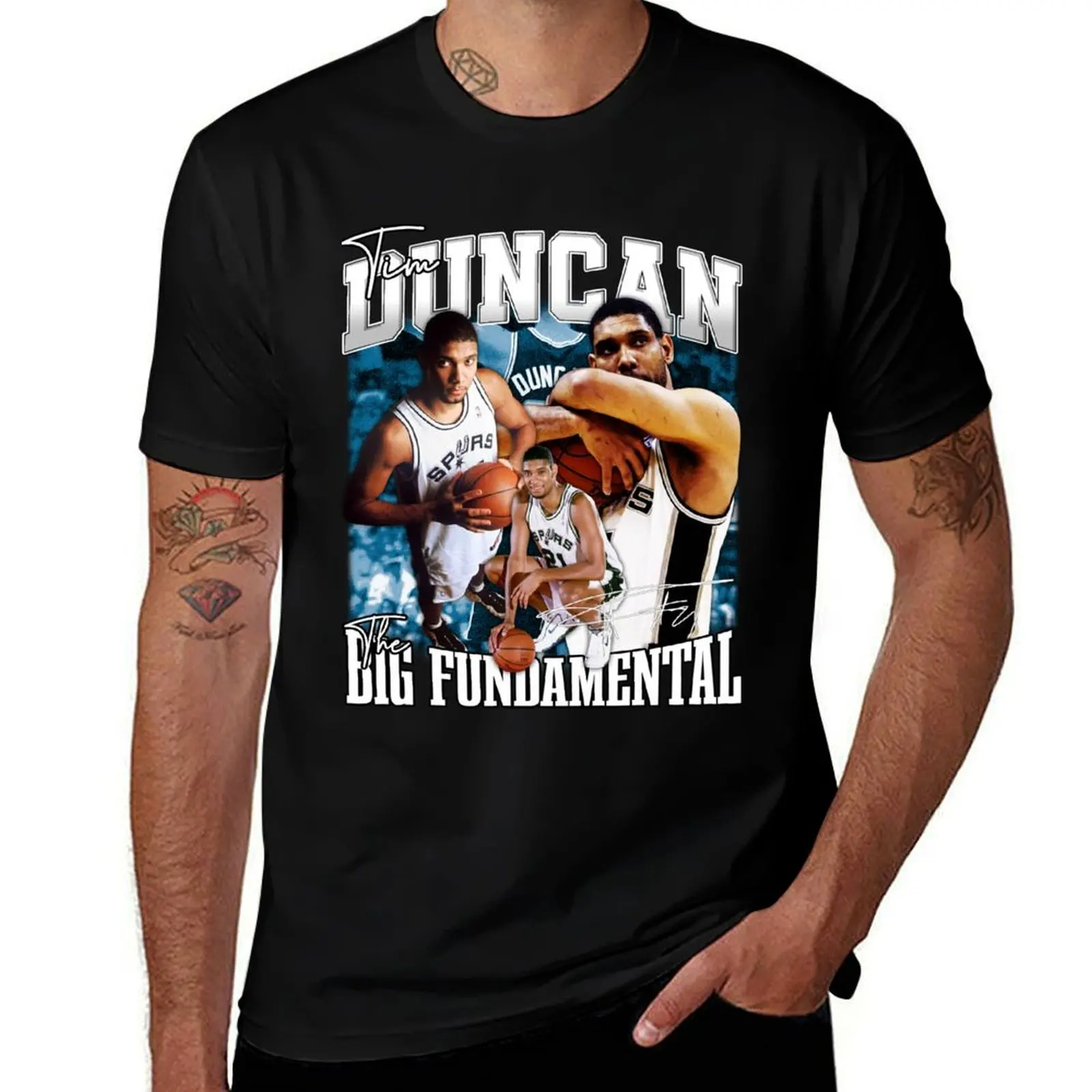 

Vintage Tim Duncan The Big Fundamental Basketball Legend Signature Retro 80s 90s Bootleg Rap Style T-Shirt