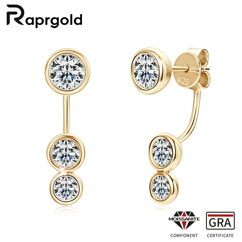 RAPRGOLD Moissanite Stud Earring for Women S925 Sterling Silver Piercing Tassel Chain Dangling Earrings Jewelry Gifts Pendientes