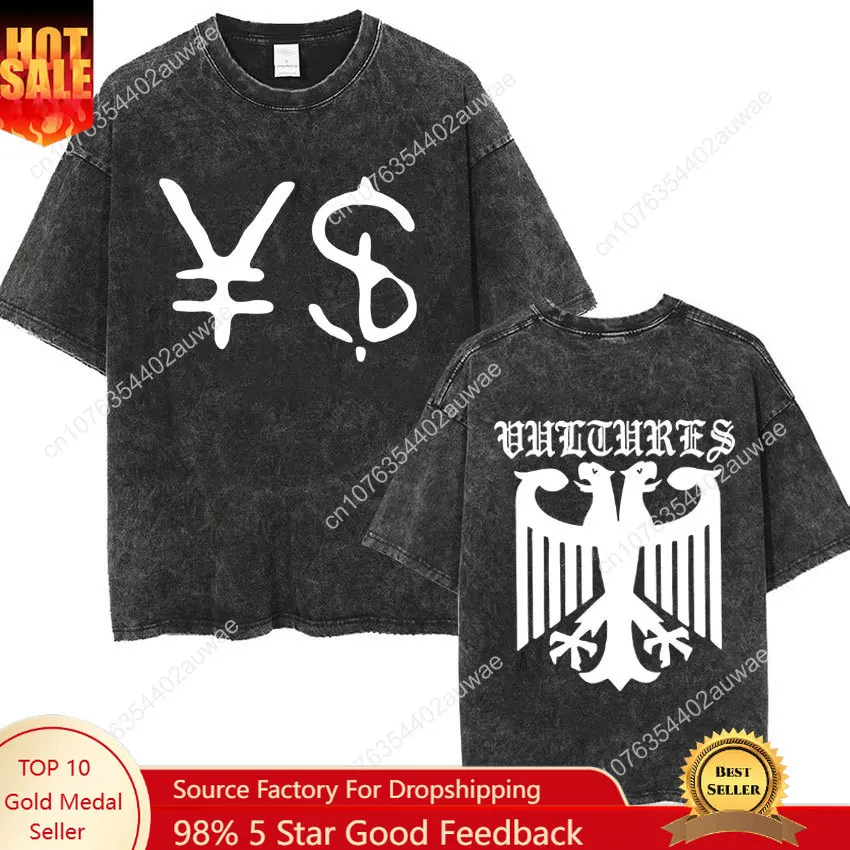 

Kanye West Ye Ty Dolla Sign YS Vultures Logo Washed T Shirt Men Women Women Harajuku Hip Hop Rap Tee Shirt Casual O-Neck Loose T