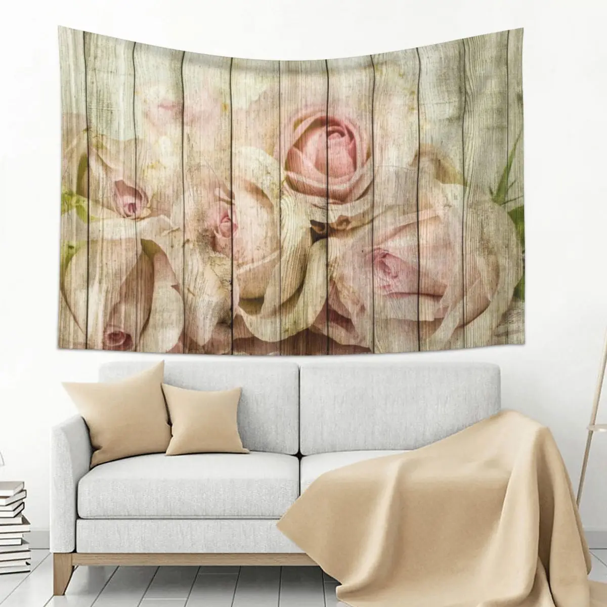 

Shabby Chic Country Floral Rose Wood Tapestry
